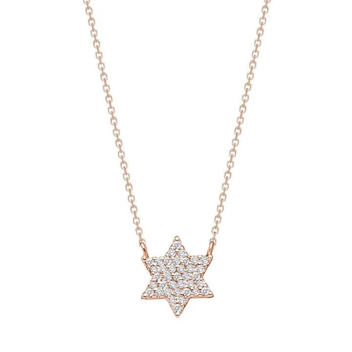 Alef Bet - Gold Star Necklace with Single Diamond - ModernTribe