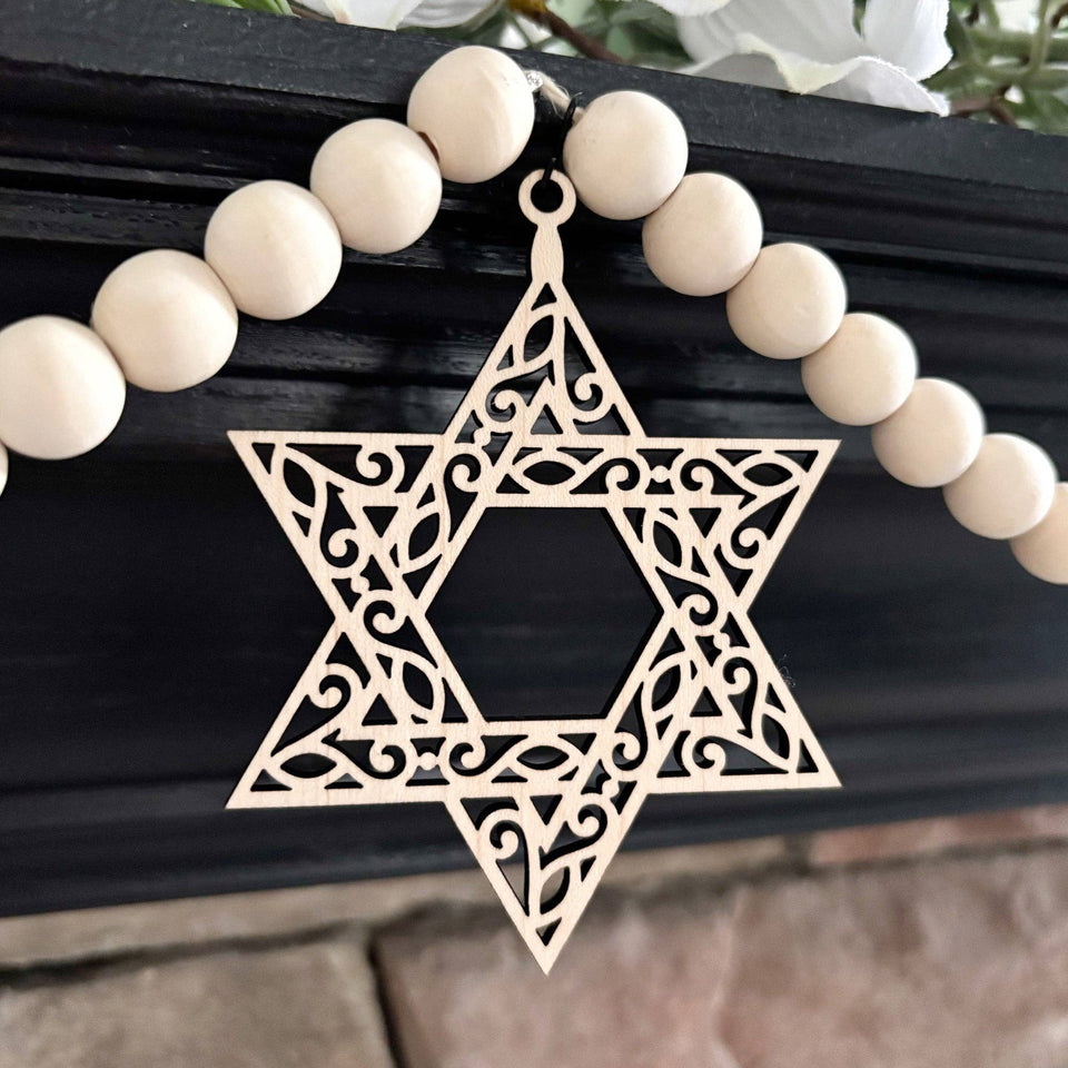 Inspired Indigo Garlands Laser-Cut Star of David Wood Garland