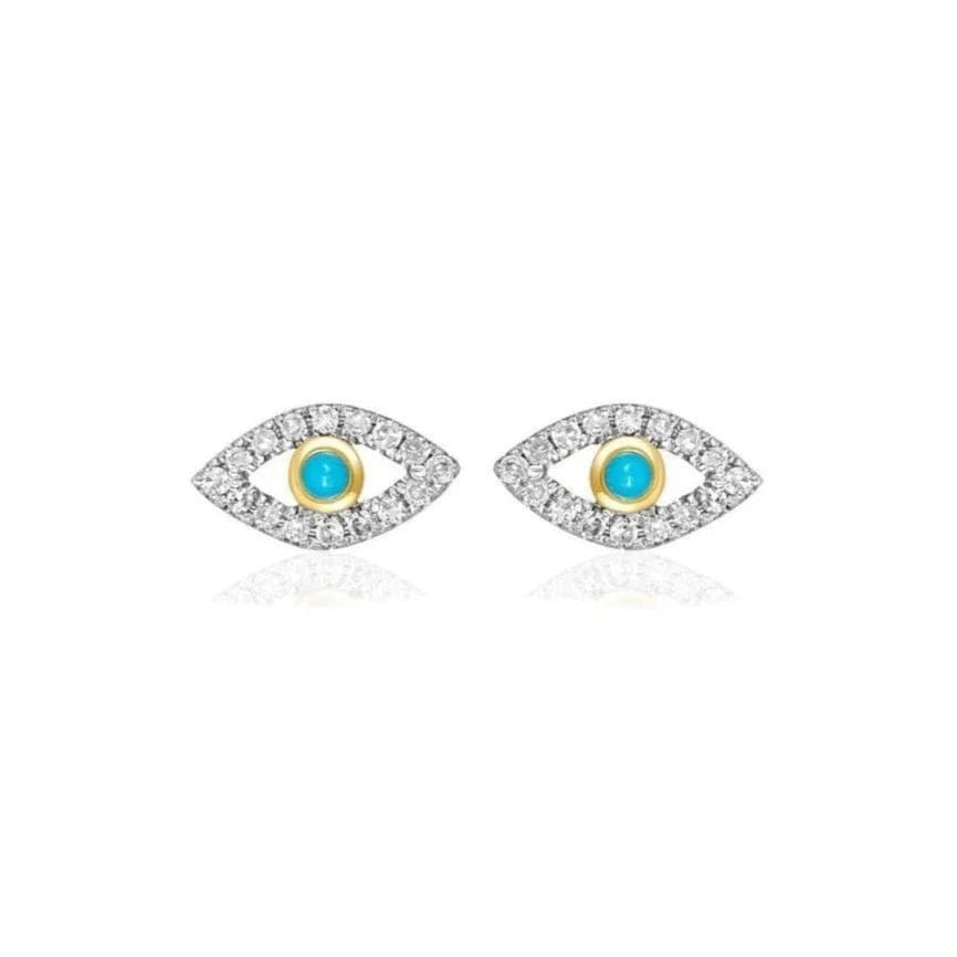 Alef Bet - 14k Gold Diamond and Turquoise Evil Eye Earrings - ModernTribe