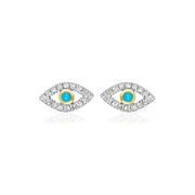 Alef Bet Earrings Gold 14k Gold Diamond and Turquoise Evil Eye Earrings