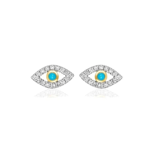 14k Gold Diamond and Turquoise Evil Eye Earrings