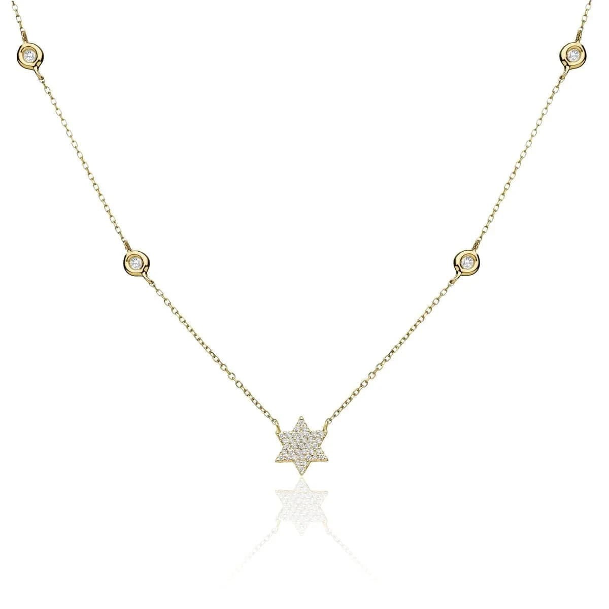 Alef Bet - Star of David Necklace with Diamond Chain - 14k Yellow, White or Rose Gold - ModernTribe