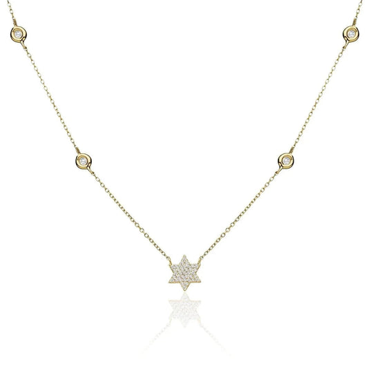 Star of David Necklace with Diamond Chain - 14k Yellow, White or Rose Gold