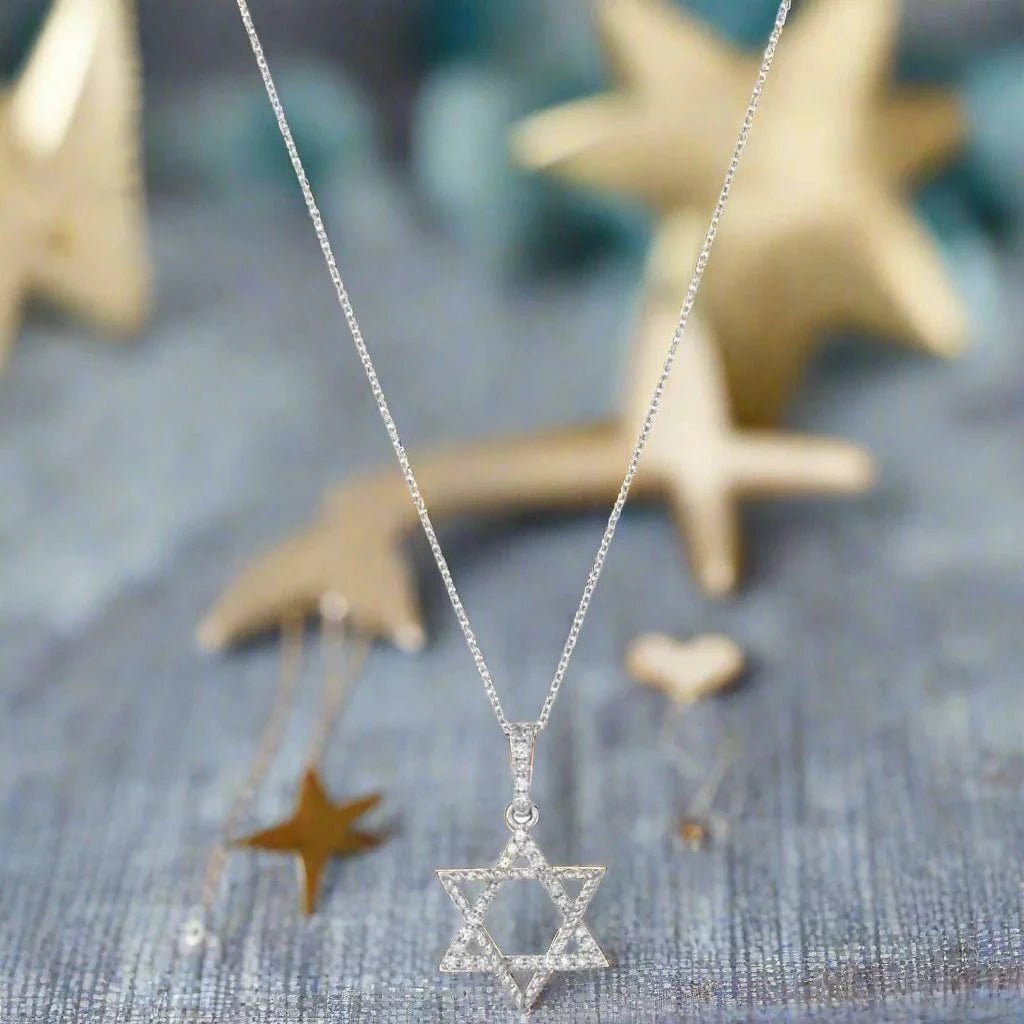 Alef Bet - Star of David Necklace with More Diamonds - 14k White Gold - ModernTribe