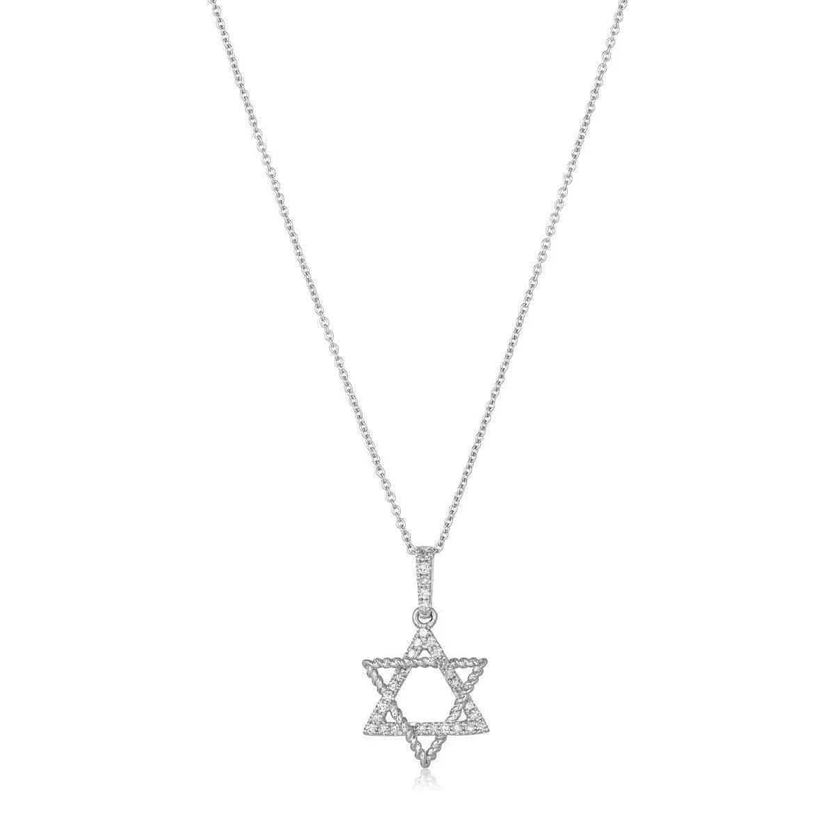 Alef Bet - Star of David Necklace with More Diamonds - 14k White Gold - ModernTribe