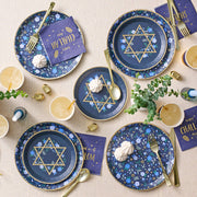 Modern Mitzvah Plate Floral Star of David Large Paper Plates - Set of 10