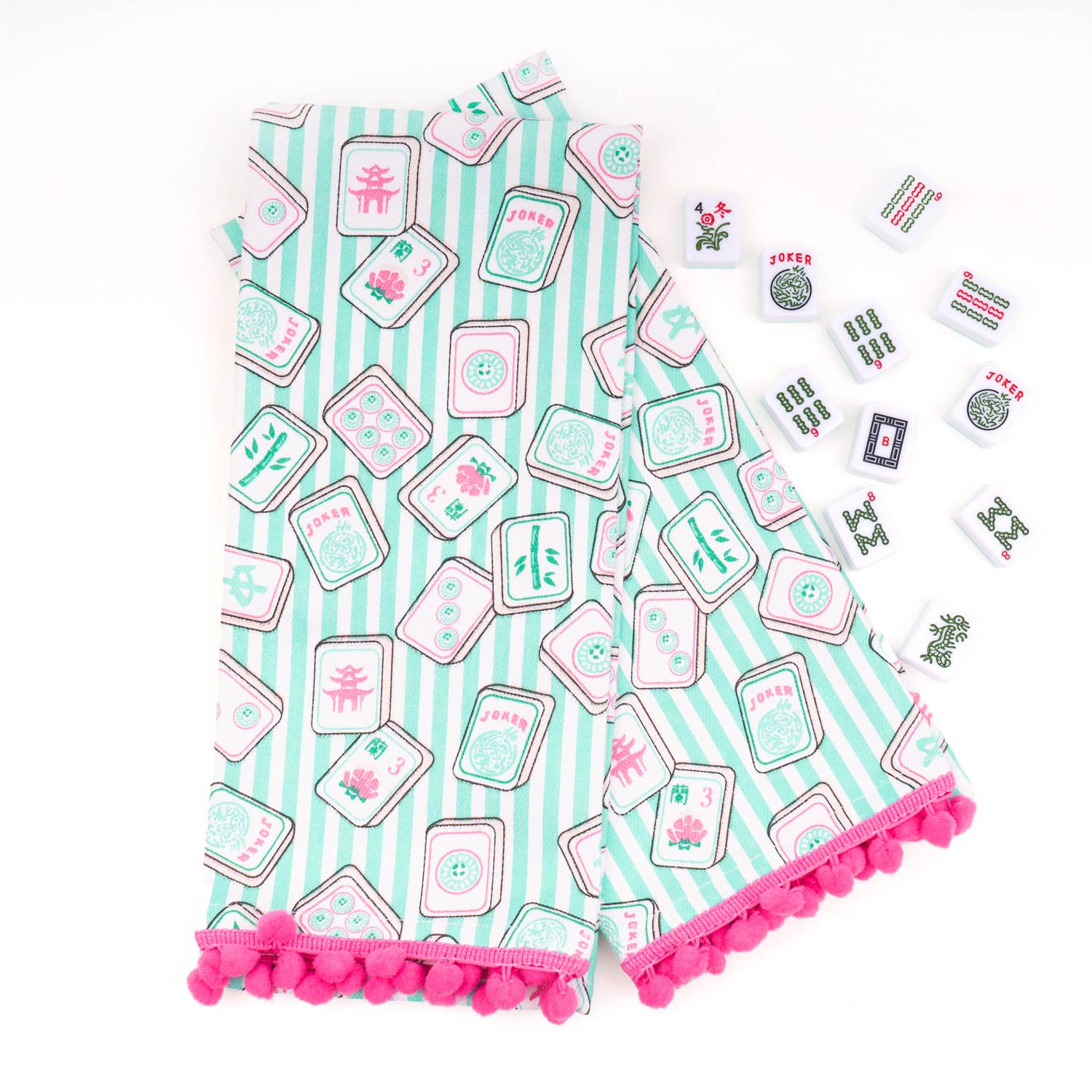 8 Oak Lane - Mahjong Stripe Pom - Pom Kitchen Towel - Set of 2 - ModernTribe