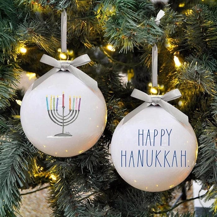 Rae Dunn - Happy Hanukkah Glass Ornaments - Set of 2 - ModernTribe