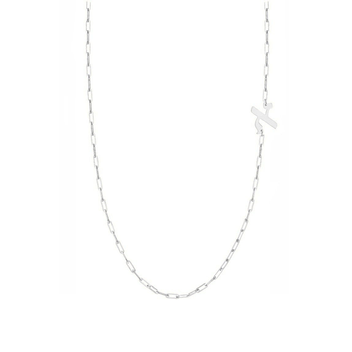 Elle Hebrew Initial Box Chain Necklace - (Sterling Silver, Gold-Plated, or Two-Tone) - Sterling Silver