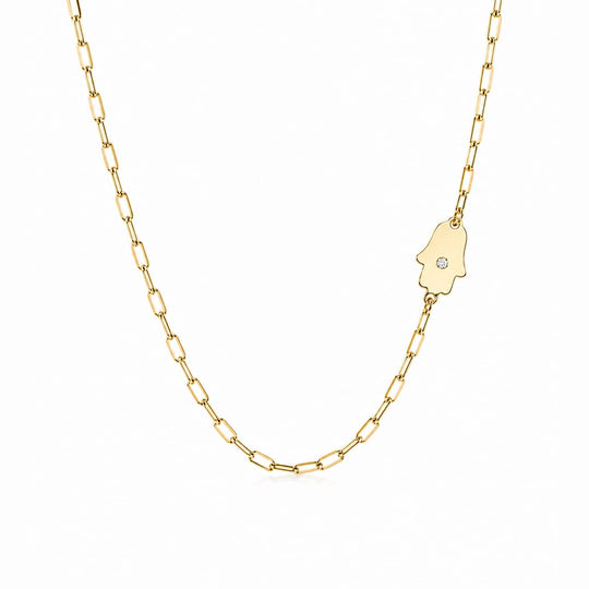 Dani Hamsa Diamond Paperclip Necklace - (Sterling Silver, Gold-Plated, or Two-Tone)