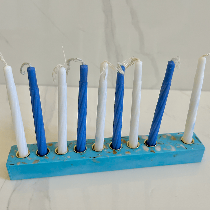 Makers of Israel - Seashell Terrazzo Menorah - Medium Blue - ModernTribe