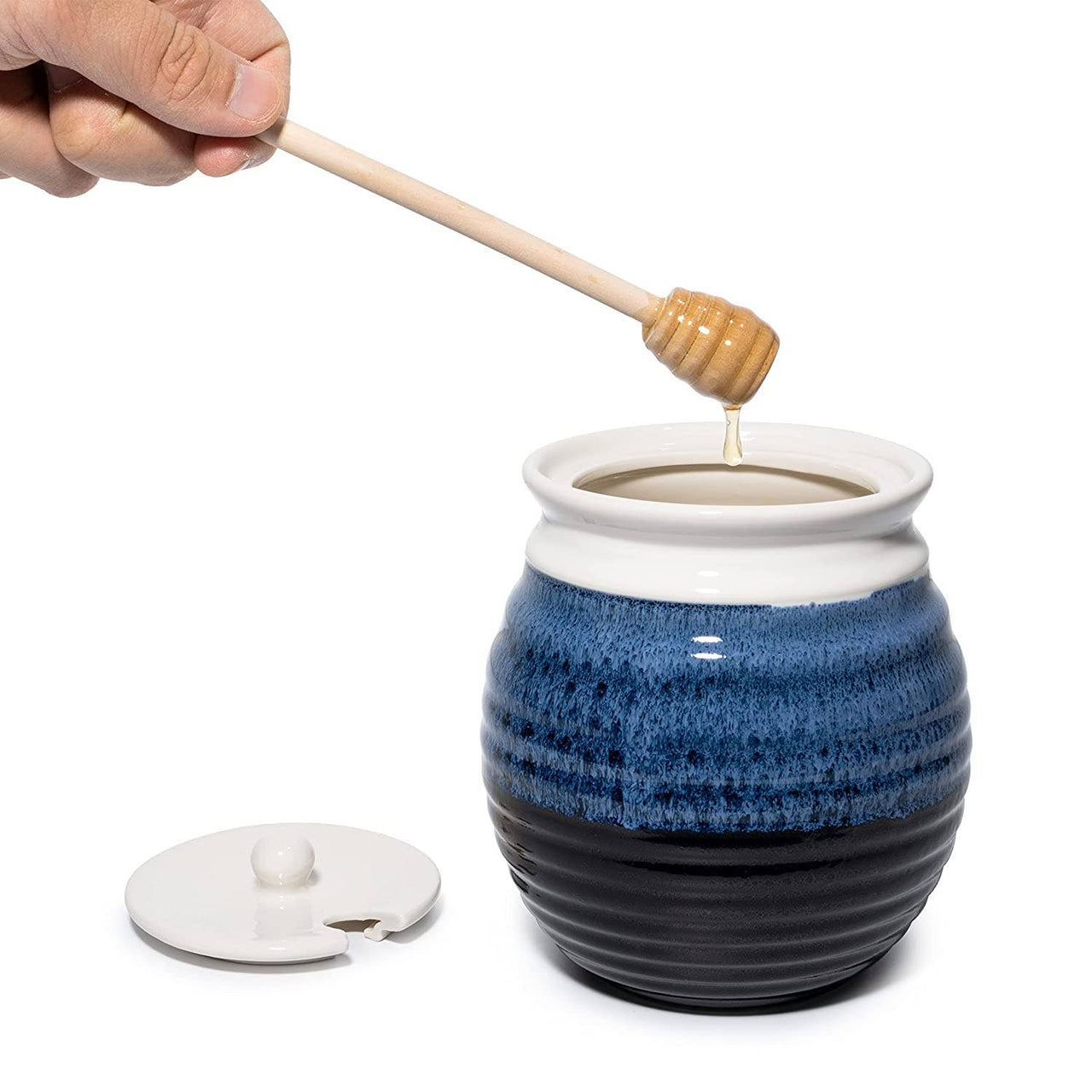 The Wine Savant / Khen Glassware - Lagoon Blue Honey Jar and Wooden Dipper - ModernTribe