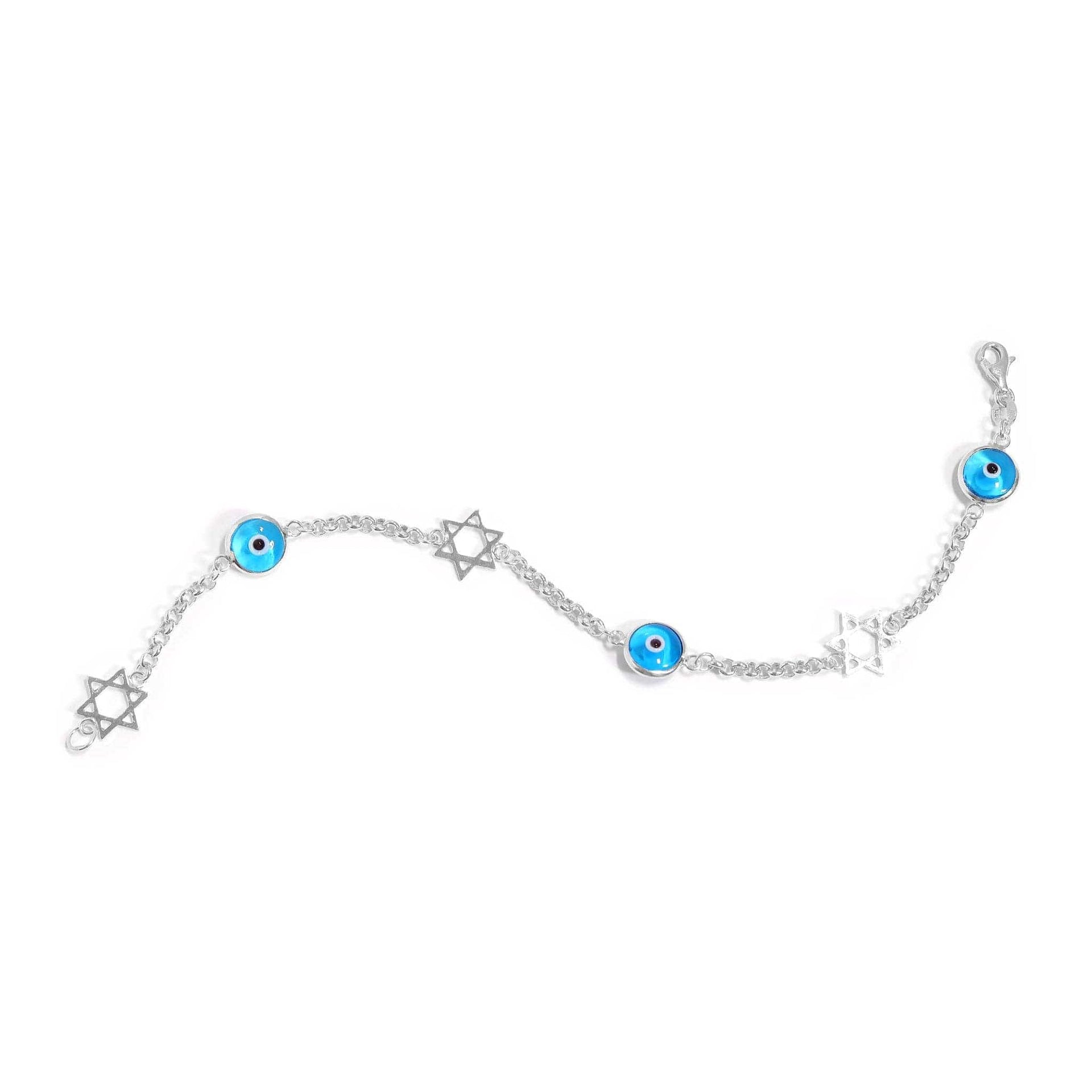 WJW Bracelets Sterling Silver Blue Evil Eye Star of David Bracelet