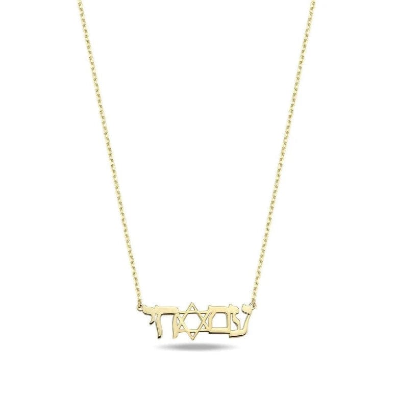 Alef Bet - Am Israel Chai Necklace with Star of David - 14k Gold - ModernTribe