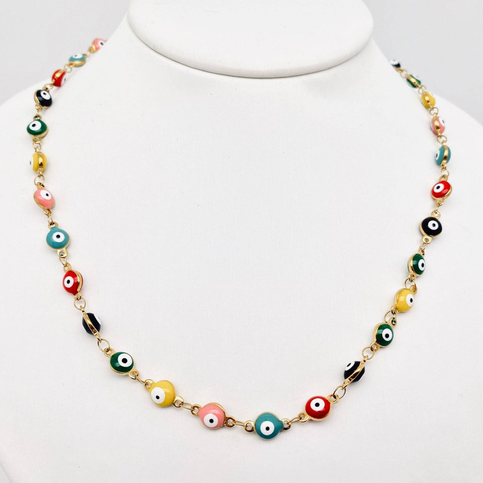 Mio Queena - Enamel Evil Eye Necklace - Rainbow - ModernTribe