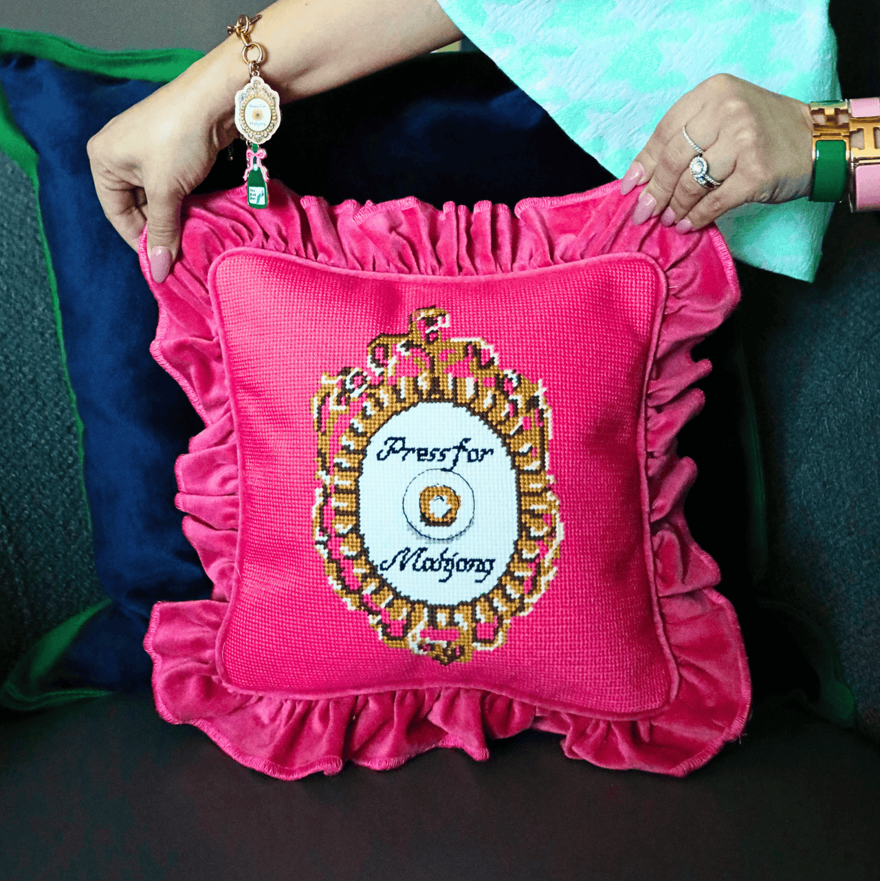 Southern Decorative - Press for Mahjong Needlepoint Pillow - ModernTribe