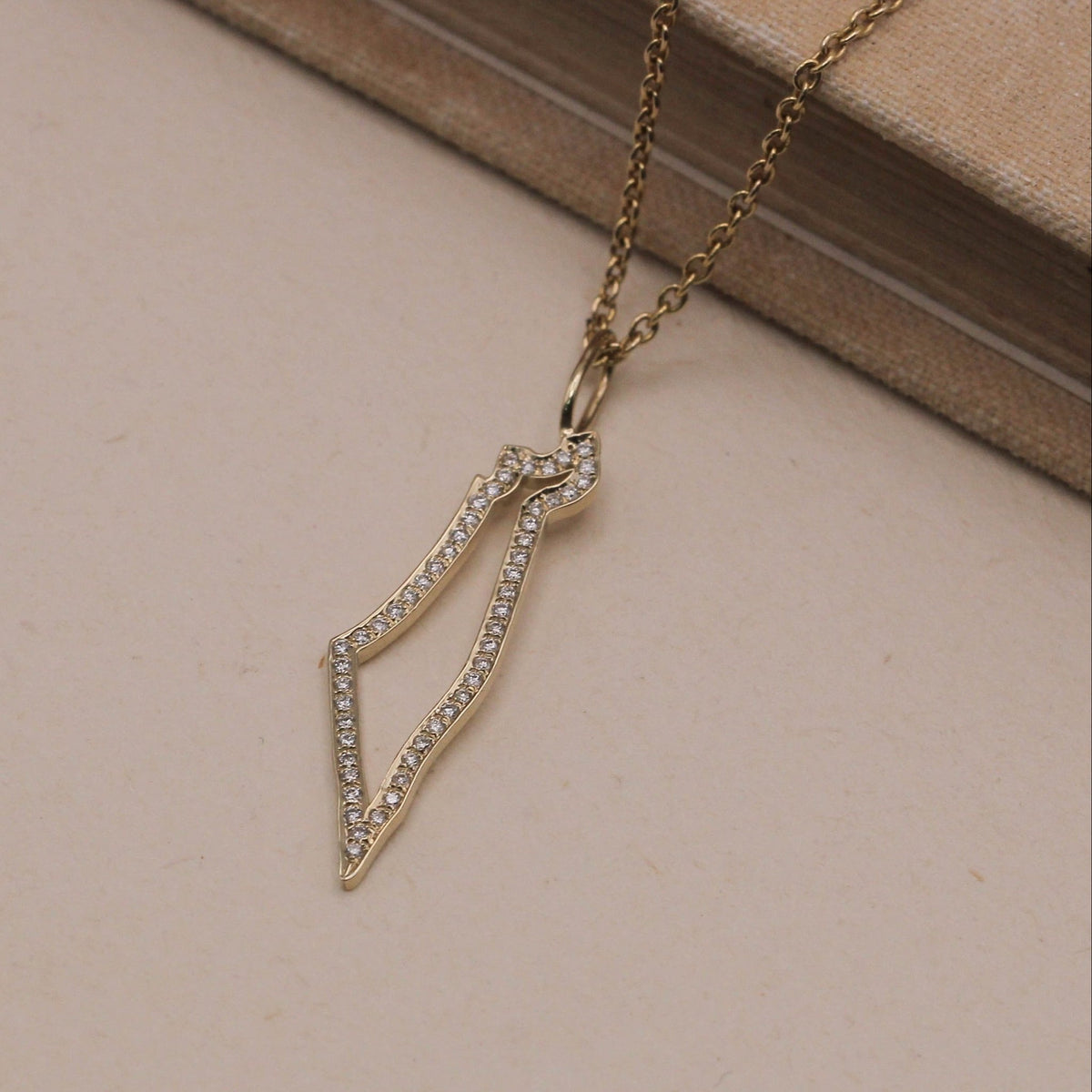 HOTCROWN - Israel Frame Necklace with Diamonds - 14k Yellow, Rose or White Gold - ModernTribe