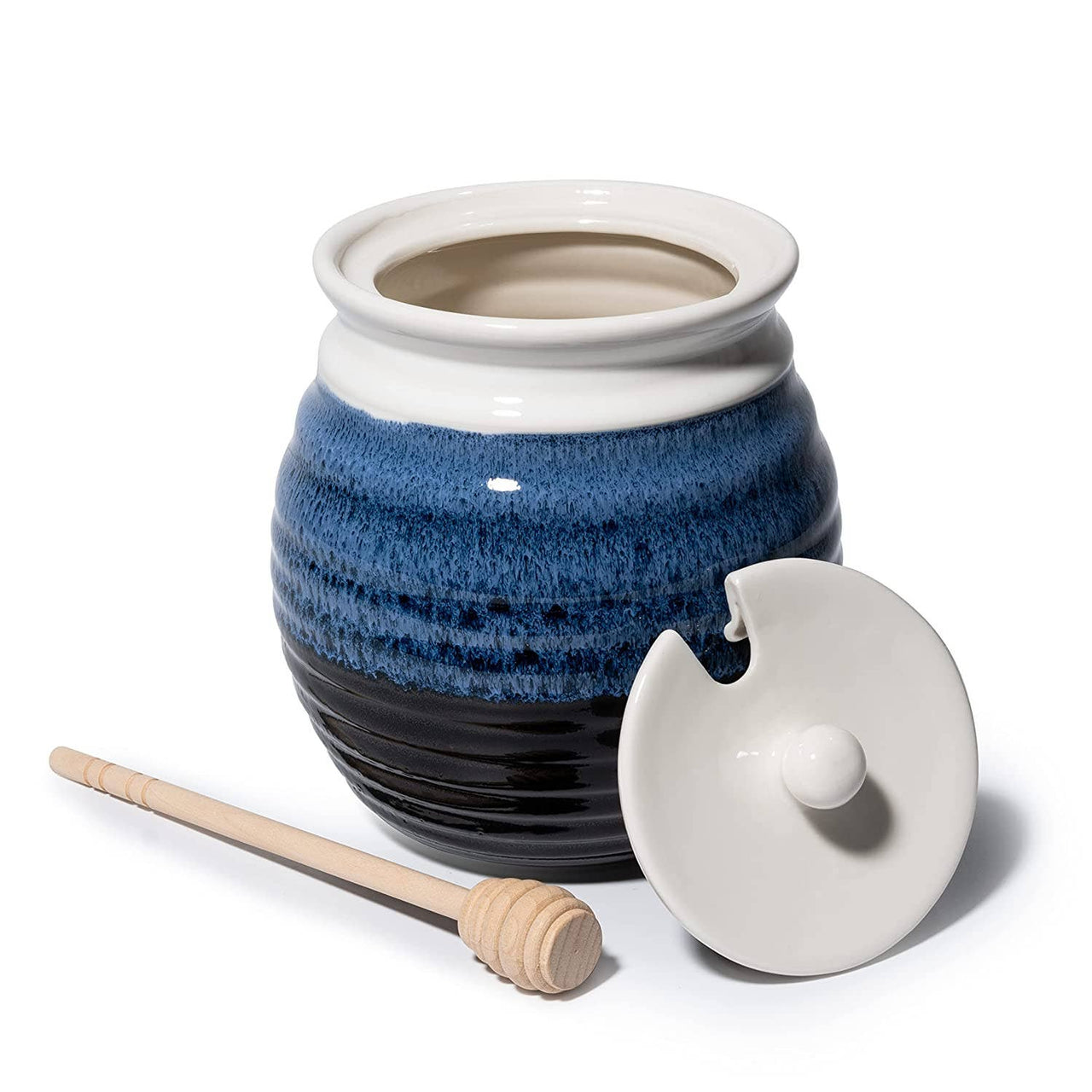 The Wine Savant / Khen Glassware - Lagoon Blue Honey Jar and Wooden Dipper - ModernTribe