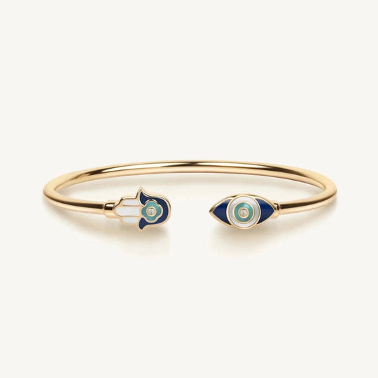 Positive Light Hamsa and Evil Eye Diamond Cuff