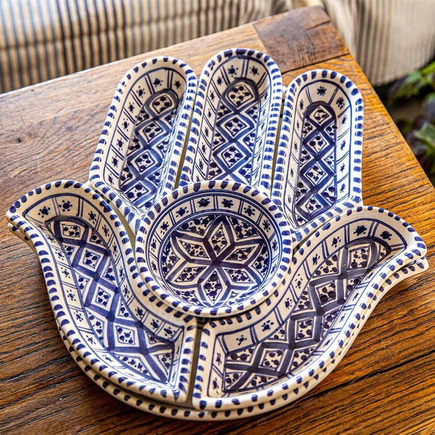 Mezze Blue Hamsa Dipping and Serving Set