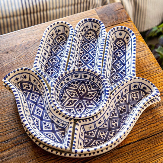 Mezze Blue Hamsa Dipping and Serving Set