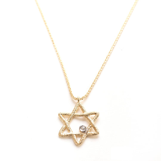 Star of David and Diamond Necklace by Israel Museum - 14k Gold