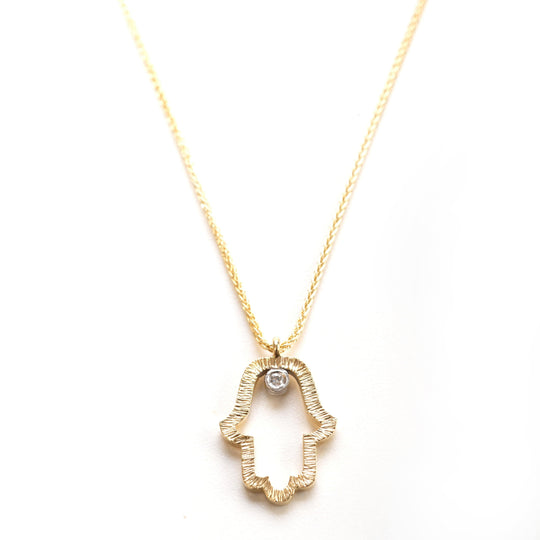 Diamond Guardian Hamsa Necklace by Israel Museum - 14k Gold