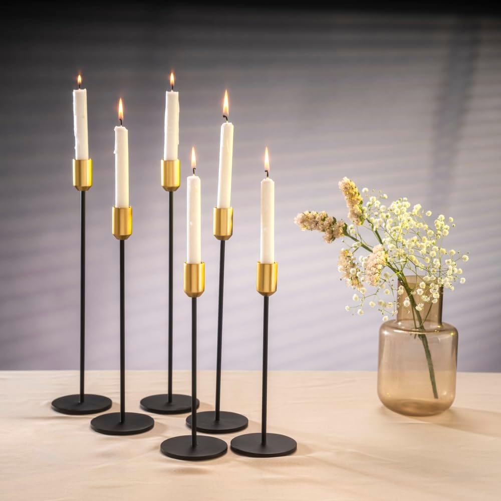 Yair Emanuel - Sleek Black and Gold Shabbat Candlesticks by Yair Emanuel - 11" Tall - ModernTribe