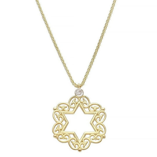 Filagree Star of David with Diamond Necklace by Israel Museum - 14k Gold