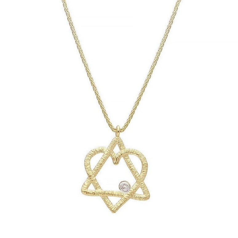 Israel Museum Necklaces Gold 14K Gold Diamond Star of David and Heart Necklace by Israel Museum