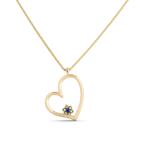 Heart and Star of David Necklace with Blue Sapphire by Israel Museum - 14k Gold
