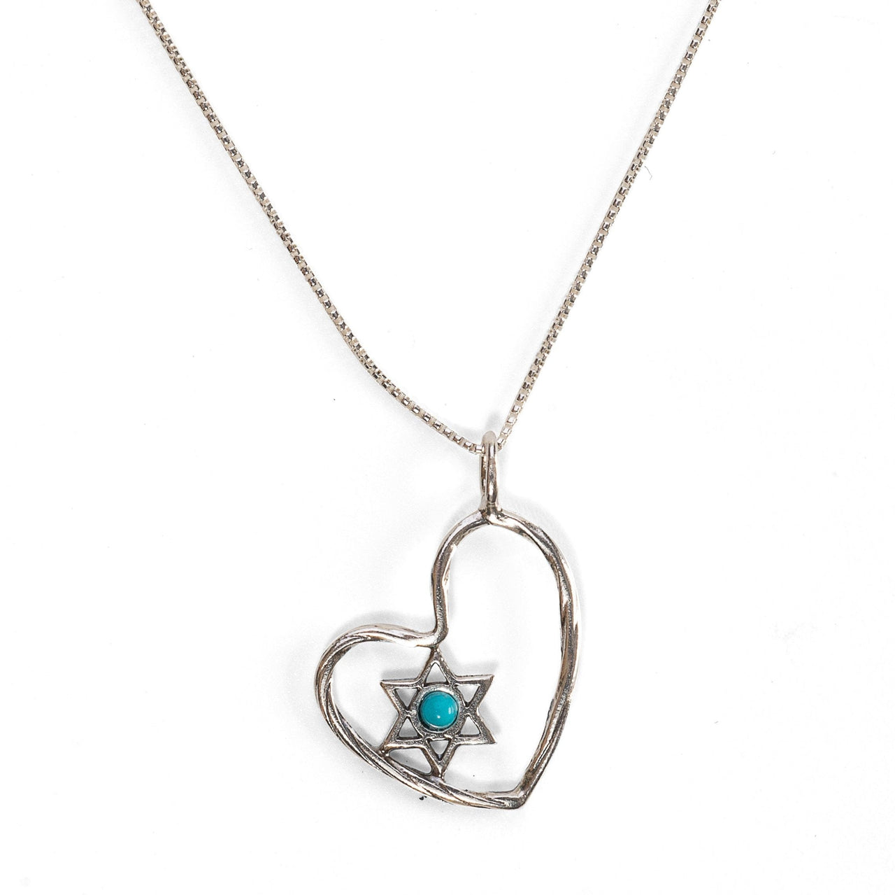 Israel Museum Necklaces Heart and Star of David Necklace with Turquoise Accent by Israel Museum