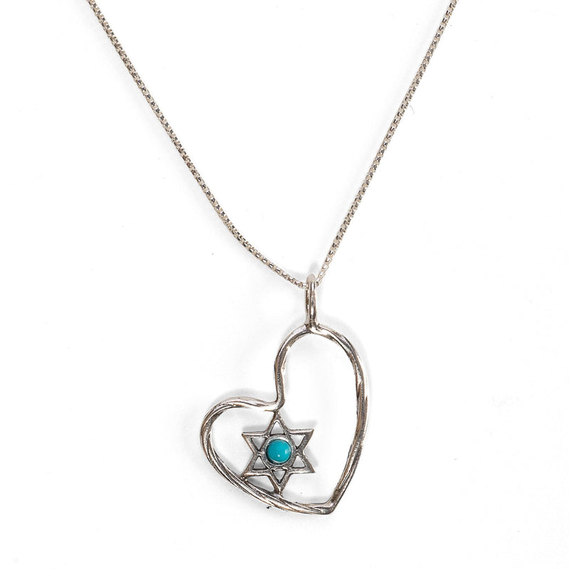 Israel Museum - Heart and Star of David Necklace with Turquoise Accent by Israel Museum - ModernTribe