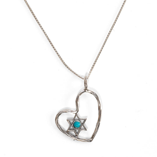 Heart and Star of David Necklace with Turquoise Accent by Israel Museum