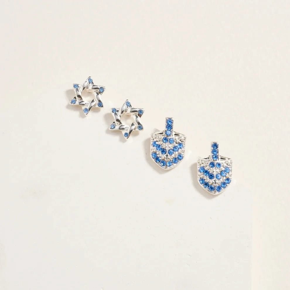 Designature New York - Star of David and Dreidel Stone Earring Set - Silver or Gold - ModernTribe