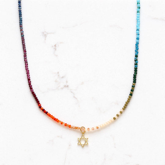Rainbow Crystal Star of David Necklace