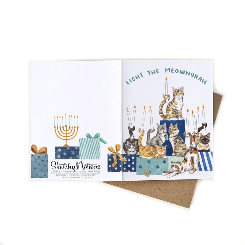 Sketchy Notions - Light the Meownorah Cat Cards, Pack of 6 - ModernTribe