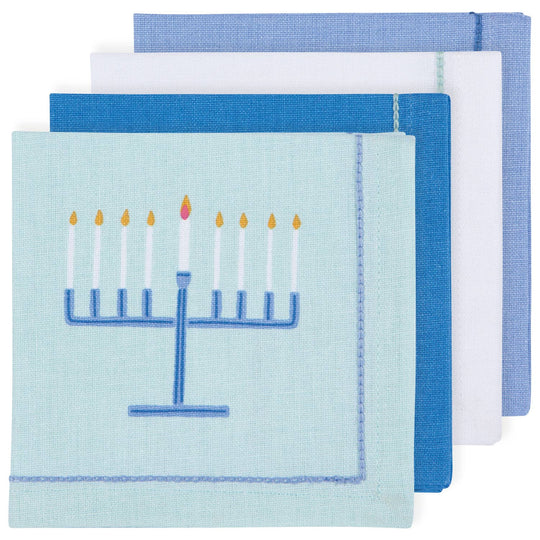 Bright Hanukkah Embroidered Cotton Napkins - Set of 4