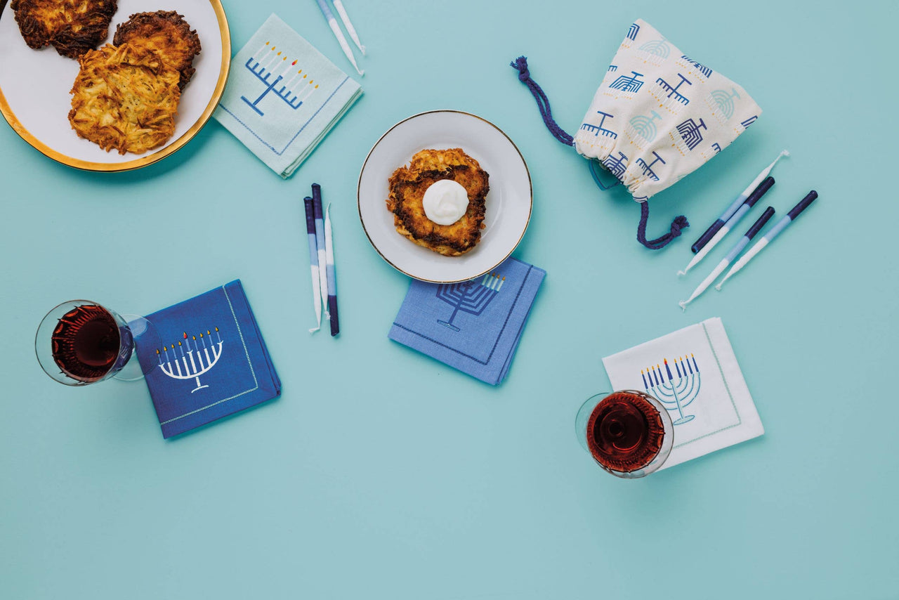 Danica Jubilee - Bright Hanukkah Embroidered Cotton Napkins - Set of 4 - ModernTribe