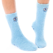 Living Royal Fuzzy Crew Socks - Protective Evil Eyes - Light Blue