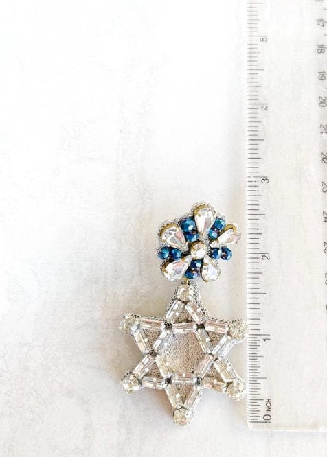 Dos Femmes - Sparkly Silver and Blue Star of David Earrings - ModernTribe