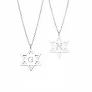 Miriam Merenfeld Jewelry Necklaces Sterling Silver Mijael Star of David Necklace with Engraved Hebrew Initial - (Sterling Silver, Gold-Plated or Two-Tone)