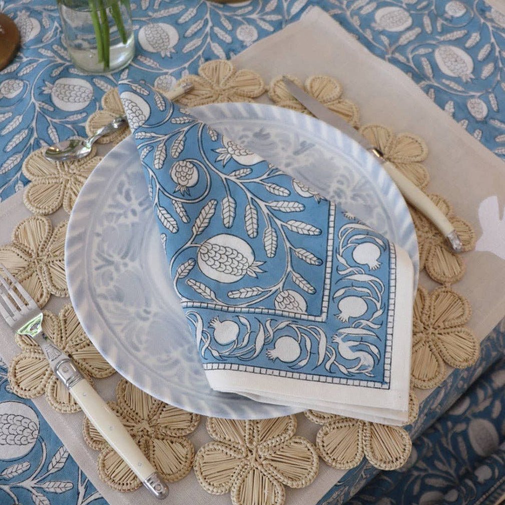 EMUNAH - Blue Cotton Pomegranate Napkins - Set of 4 - ModernTribe
