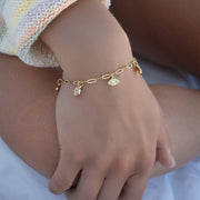 WJW Bracelets 18K Gold PVD Hamsa & Evil Eye Paperclip Chain Charm Bracelet: Gold