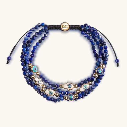 Wise Belief Lapis Enamel Evil Eye and Hamsa Bracelet