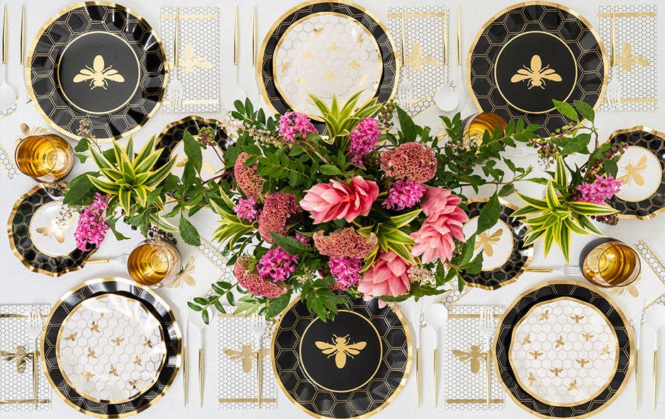 Sophistiplate Dining Plates Honeybee Wavy Paper Appetizer and Dessert Bowls - Set of 8
