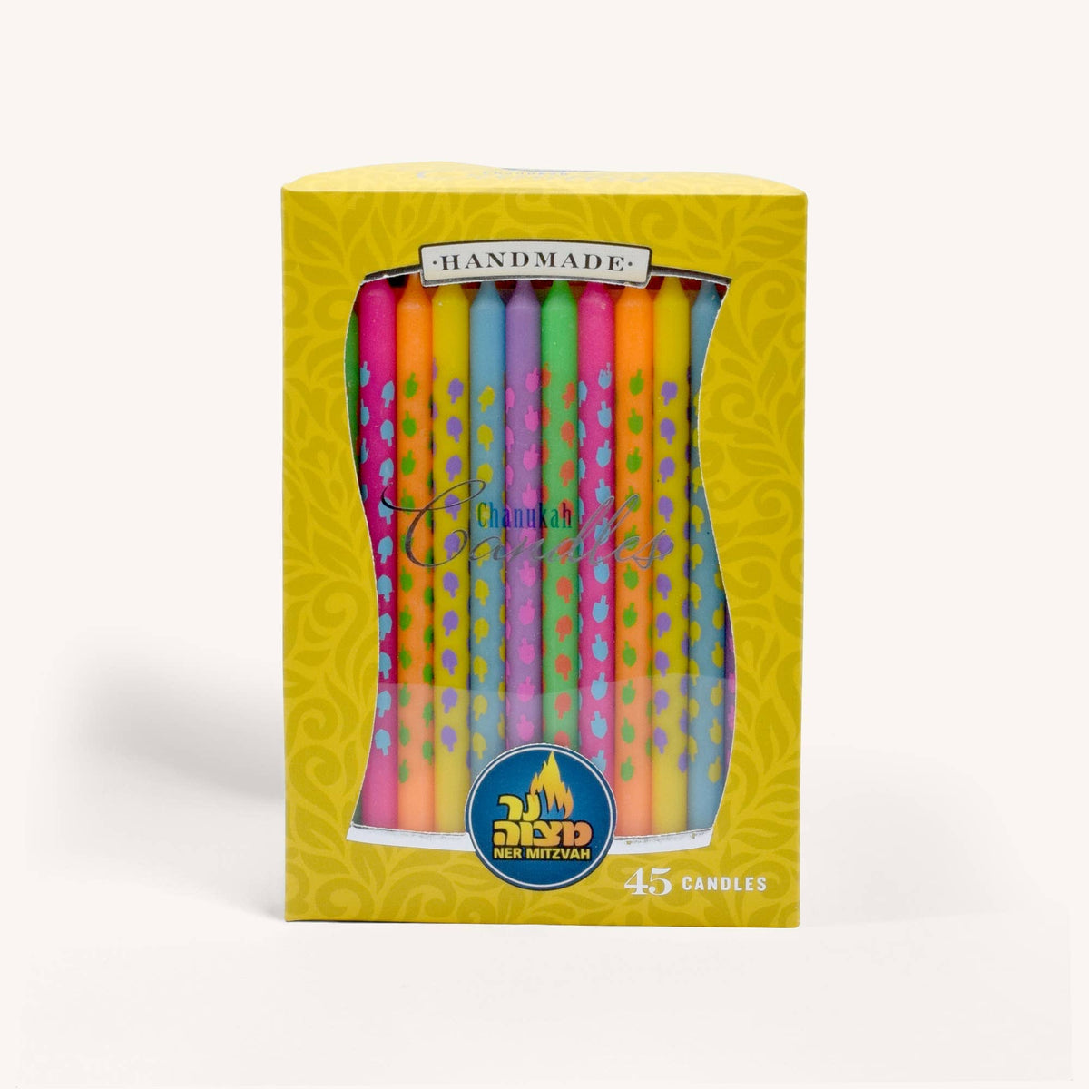 Ner Mitzvah Hanukkah Candles Dreidel Art Multicolor Hanukkah Candles - 45 Pack