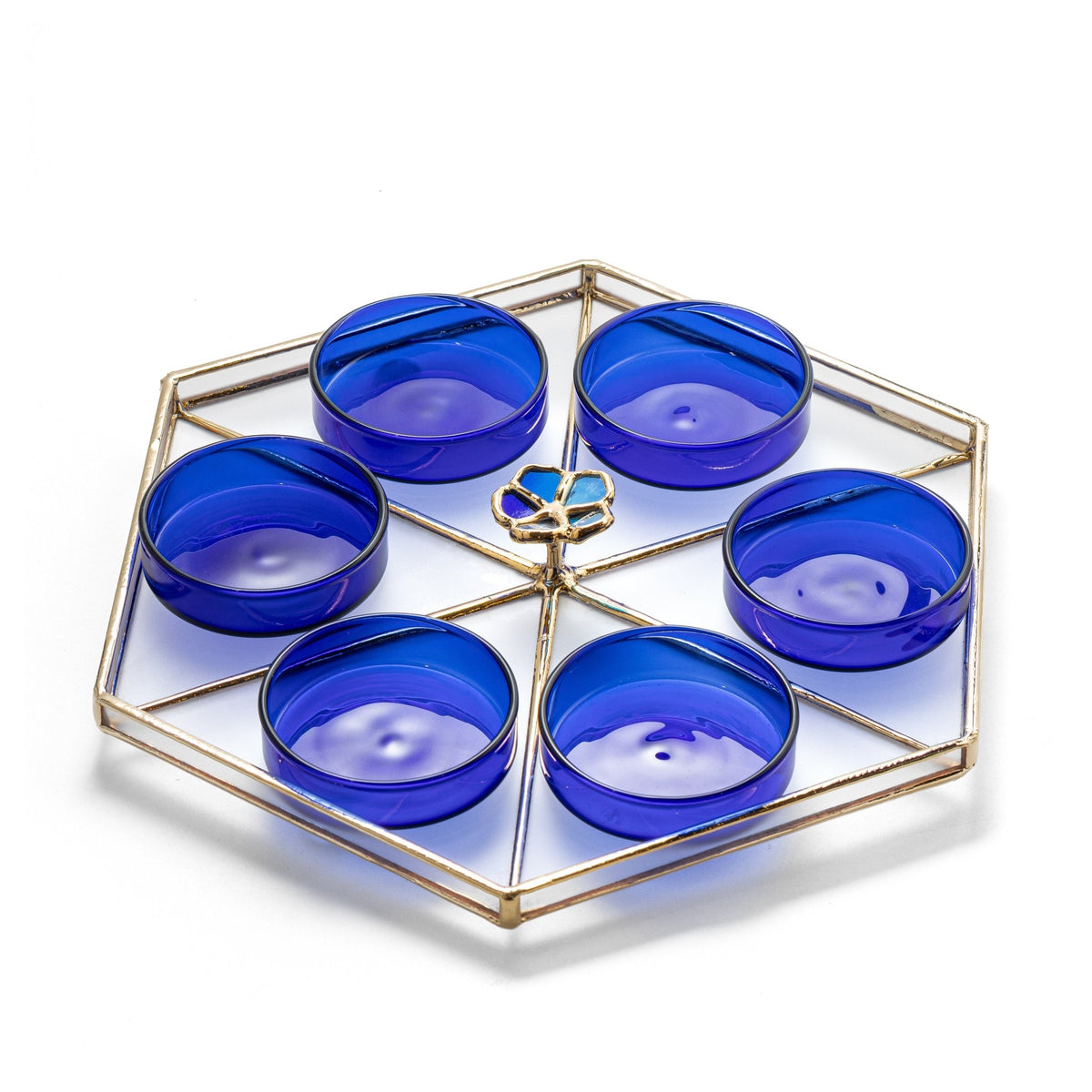Israel Museum - 24k Gold and Blue Glass Flower Seder Plate by Israel Museum - ModernTribe