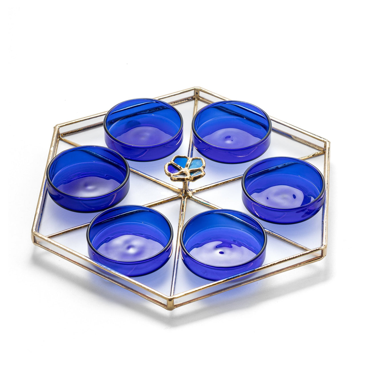 Israel Museum - 24k Gold and Blue Glass Flower Seder Plate by Israel Museum - ModernTribe