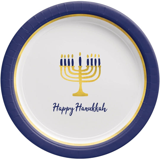 Happy Hanukkah Round Paper Plates - (Set of 20)